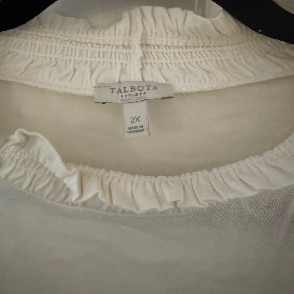 Talbots Cream Ruffle Neck Top - Picture 2 of 6